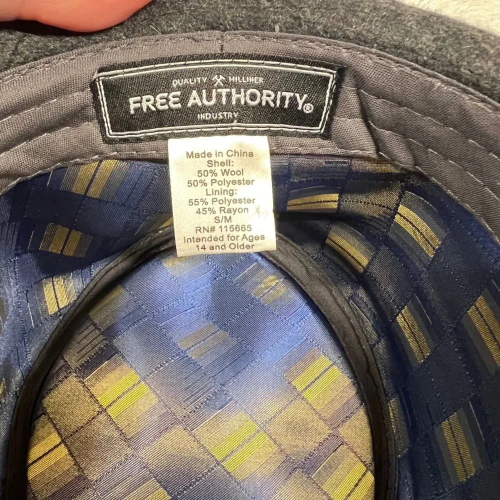 Free Authority Industry Wool Blend Fedora Hat Mens S/M Charcoal Grey Fashion‎